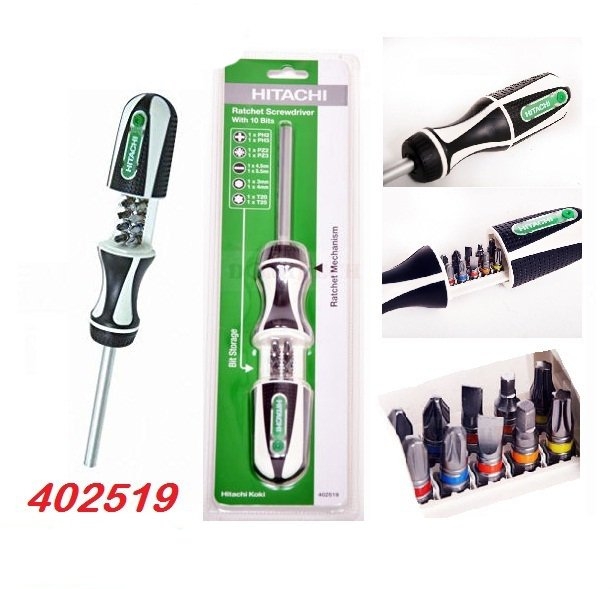 HITACHI RATCHET SCREWDRIVER WITH 10 BITS