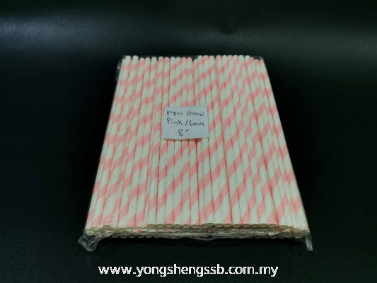 PAPER STRAW PINK 6MM (100PCS/10PKT)