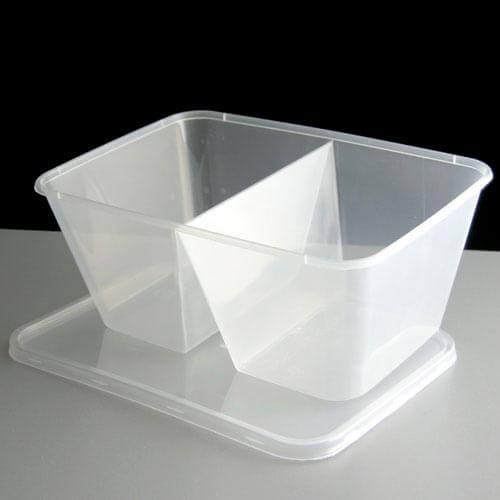 T-1000D (1000ml) 2 Compartment Rect Container With Lid (50% and 50%)