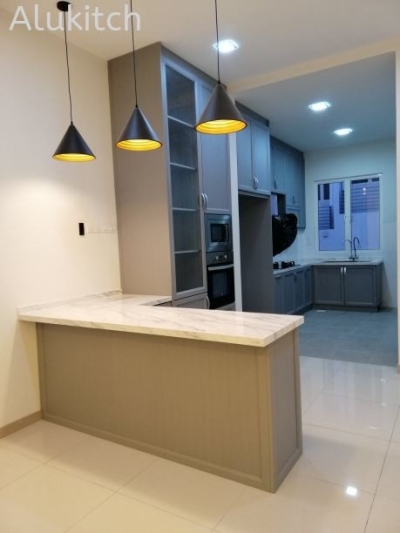 Kabinet Dapur Batu Quartz Corak kayu