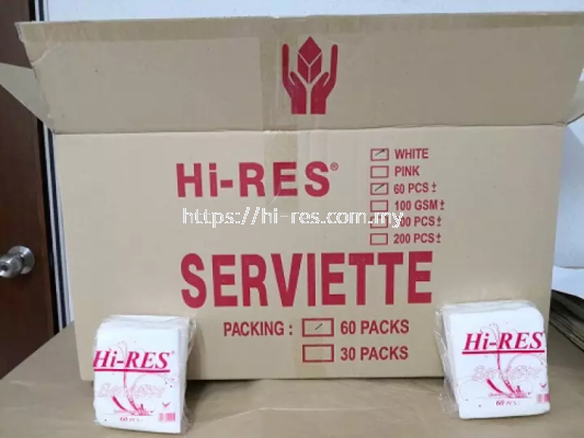 Serviette/Tissue/Napkin-Multi Purpose/Virgin Pulp/White/Soft (60packs per box) (55+/- pcs per pack)