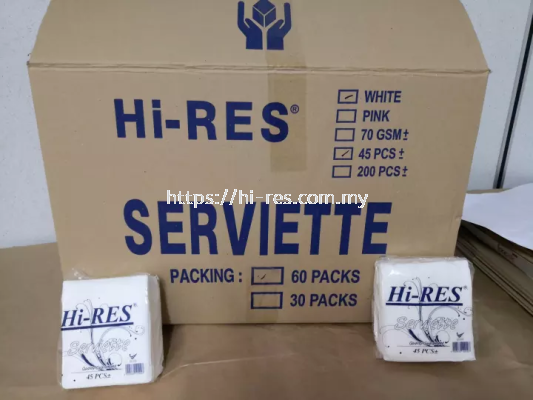 Serviette/Tissue/Napkin-Multi Purpose/Virgin Pulp/White/Soft (60packs per box) (45+/- pcs per pack)