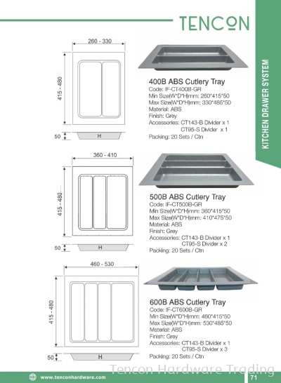 400B,500B,600B,700B,800B,900B ABS Cutlery Tray