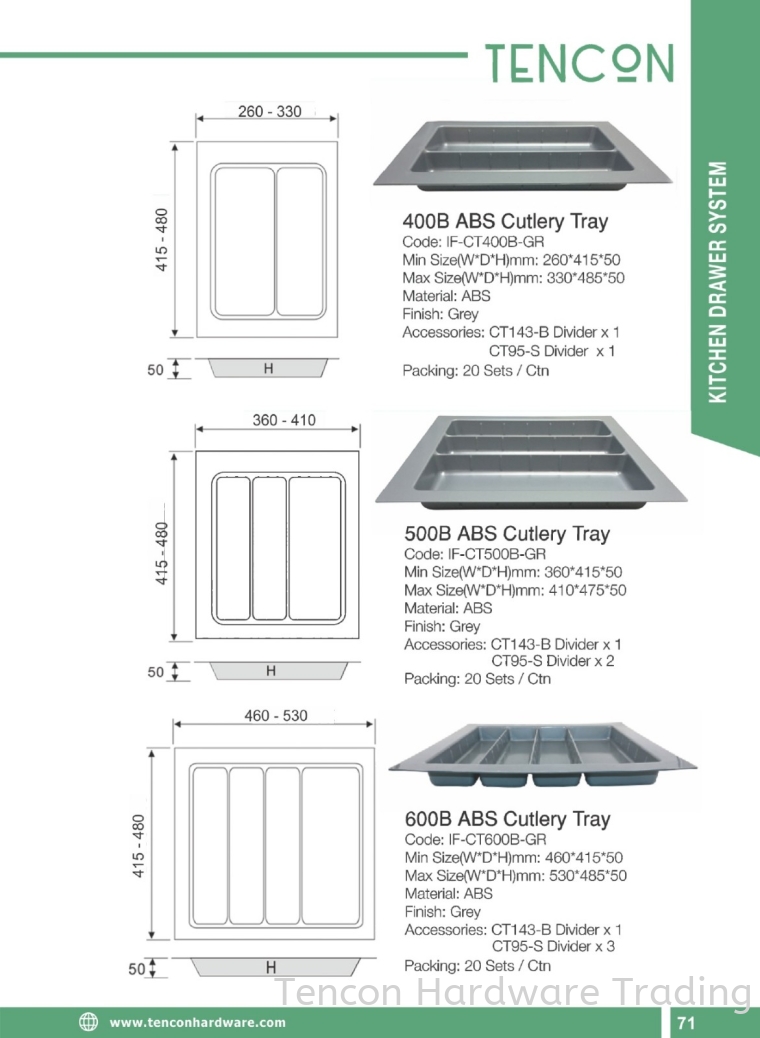 400B,500B,600B,700B,800B,900B ABS Cutlery Tray 400B,500B,600B,700B,800B,900B ABS Cutlery Tray KITCHEN DRAWER SYSTEM TENCON Kitchen Cabinet