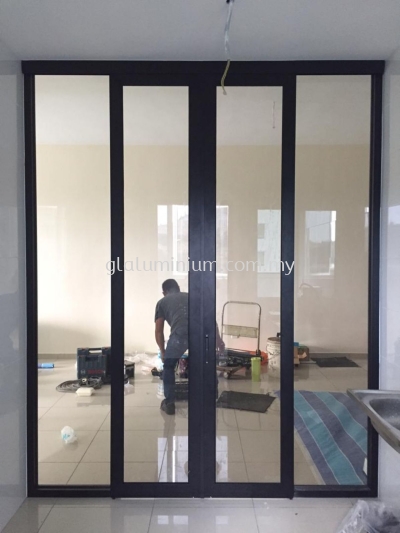 hanging sliding doors + p/c ( black + brown glass) 