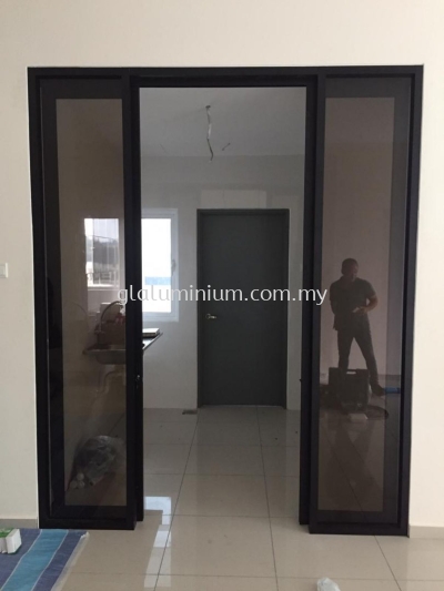 hanging sliding doors + p/c ( black + brown glass) 