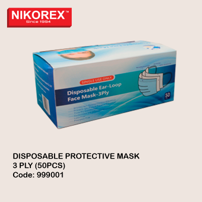 999001 - DISPOSABLE PROTECTIVE MASK 3 PLY (50PCS)