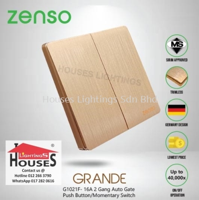 Zenso - Grande Series 2 Gang Auto Gate Push Button Momentary Switch -Gold G1021FD