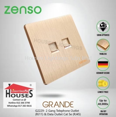 Zenso - Grande Series 2 Gang Telephone Outlet (RJ11) & Data Outlet Cat 5e (RJ45) - Gold G2229