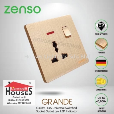 Zenso - Grande Series 13A Universal Switched Socket Outlet With LED Indicator - Gold G3089
