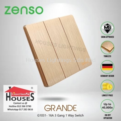 Zenso - Grande Series 3 Gang 1 Way Switch - Gold G1031