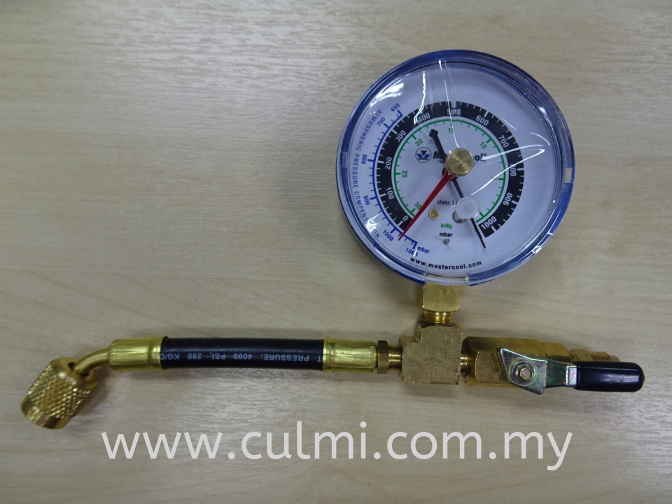 MASTERCOOL 98067-R ANALOG VACUUM GAUGE WITH CONTROL VALVE, 1/4" FLARE MALE x 1/4" FLARE FEMALE