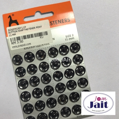 Snap Fastener Pony Size 11MM Black Pkt CodeBOSFPONY11BP