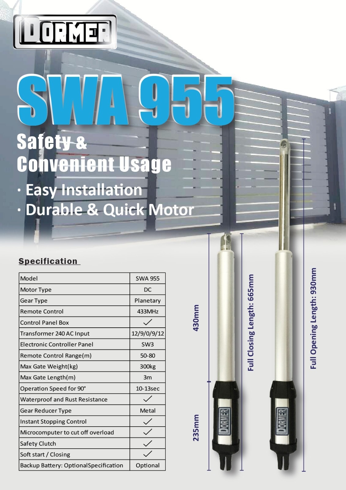 DORMER SWA 955 Autogate System DORMER SWA 955 Autogate System DORMER Autogate System Arm Auto Gate System Catalog & Brochure