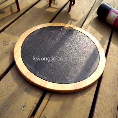 VOLCANL STONE PLATE & WOODEN SERVING TRAY