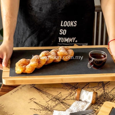 VOLCANL STONE PLATE & WOODEN SERVING TRAY