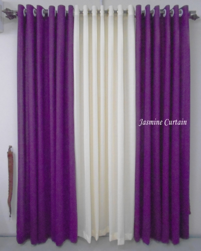 1 SET CURTAIN EYELET PLAIN PURPLE-CREAM (72X85) (3PCS) 