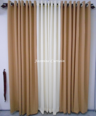 1 SET CURTAIN EYELET PLAIN KHAKI-CREAM (72X85) (3PCS)