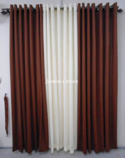 1 SET CURTAIN EYELET PLAIN BROWN-CREAM (72X85) (3PCS)