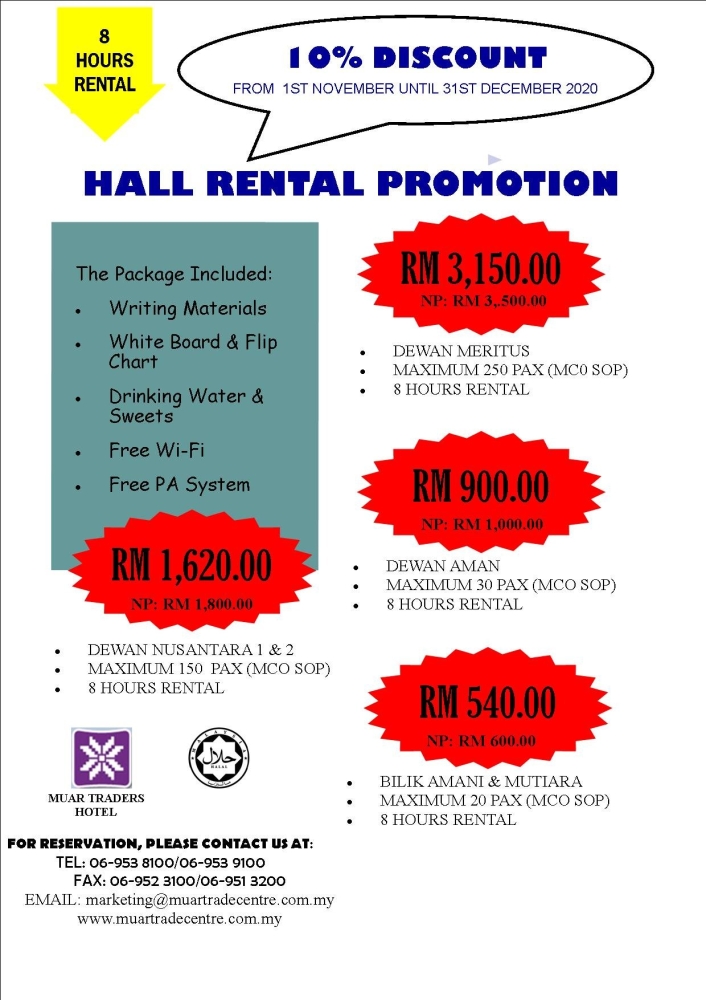 8 HOURS HALL RENTAL PROMOTION