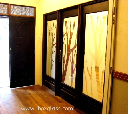 Frame Sandblasted Glass Door