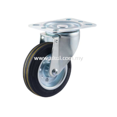 SWIVEL CASTOR C/W YELLOW RING BLACK RUBBER WHEEL