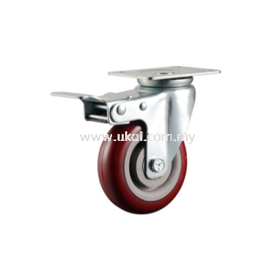 BRAKE CASTOR C/W PP CENTER RED POLYURETHANE WHEEL