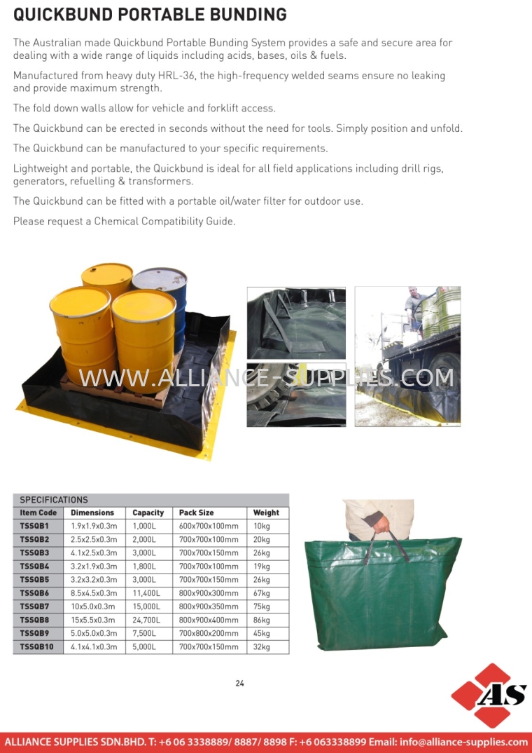 Quickbund Portable Bunding Quickbund Portable Bunding Spill Control One Stop Solution SPILL CONTROL SOLUTIONS/ SECONDARY CONTAINMENT