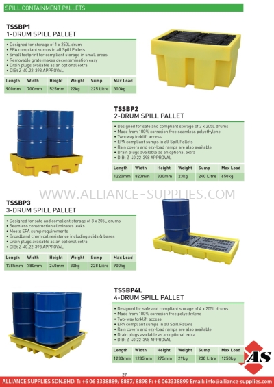 Spill Containment Pallets/ 1-Drum Spill Pallet/ 2-Drum Spill Pallet/ 3-Drum Spill Pallet/ 4-Drum Spill Pallet