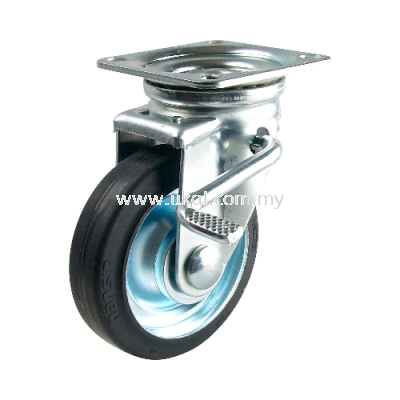 MEDIUM DUTY BRAKE CASTOR C/W PRESSED RUBBER WHEEL