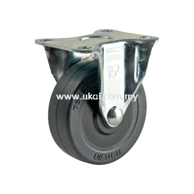 LIGHT DUTY RIGID CASTOR C/W BLACK RUBBER WHEEL (PLAIN BEARING)