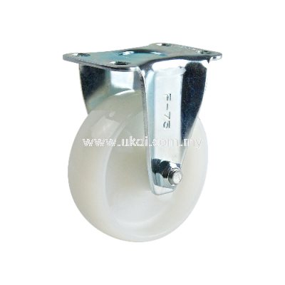 LIGHT DUTY RIGID CASTOR C/W WHITE NYLON WHEEL (PLAIN BEARING)