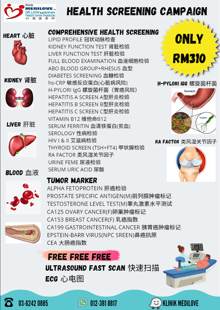 Latest News Blood Test Included Tumor Marker Promotion 验血优惠 Klinik Medilove