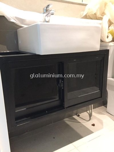 cabinet sliding door + powder black + glass 