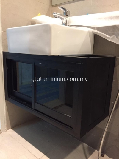 cabinet sliding door + powder black + glass 