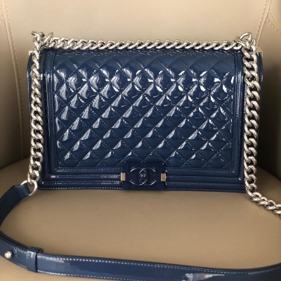 Chanel Boy New Medium Navy Blue Patent Calfskin SHW