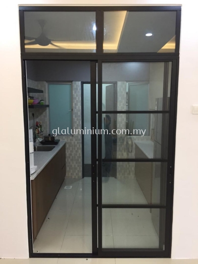 Sliding doors above fix + powder coating ( black) + clear glass @Mahkota Garden Residence, Jalan Mahkota Garden, Bandar Mahkota Cheras, Kuala a 