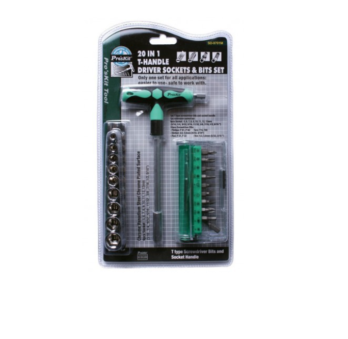 proskit - sd-9701m 20 in 1 t-handle driver sockets & bits set