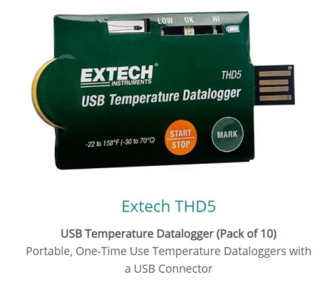 EXTECH THD5 SINGLE USE TEMPERATURE DATA LOGGER