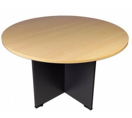 Round discussion table with wooden leg