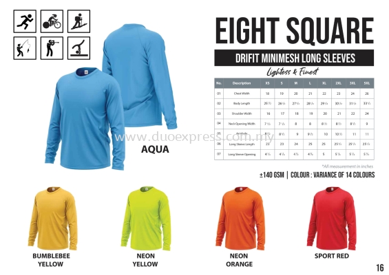 EIGHTSQUARE Drifit Microfibre Roundneck T Shirt L.Sleeve 1