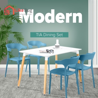 TIA Simple Dining Set [1 Table + 4 Chairs]