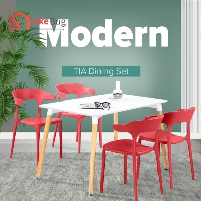 TIA Simple Dining Set [1 Table + 4 Chairs]