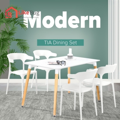 TIA Simple Dining Set [1 Table + 4 Chairs]