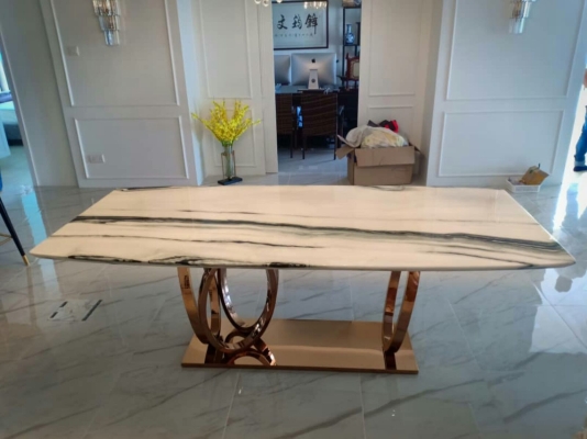 Panda White Marble Dining Table 