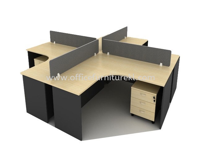 OPEN CONCEPT 4 CLUSTER WORKSTATION C/W FIBER SCREEN DESKING PANEL