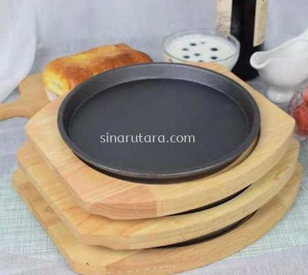 YB-SMB22 21*2cm Round Iron Plate with Wooden Tray