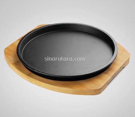 YB-SMB20 19*2cm Round Iron Plate with Wooden Tray