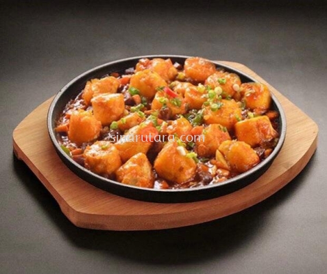 YB-SMB28 27*2cm Round Iron Plate with Wooden Tray