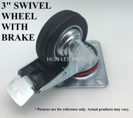 SWIVEL RUBBER WHEEL WITH BRAKE 3"